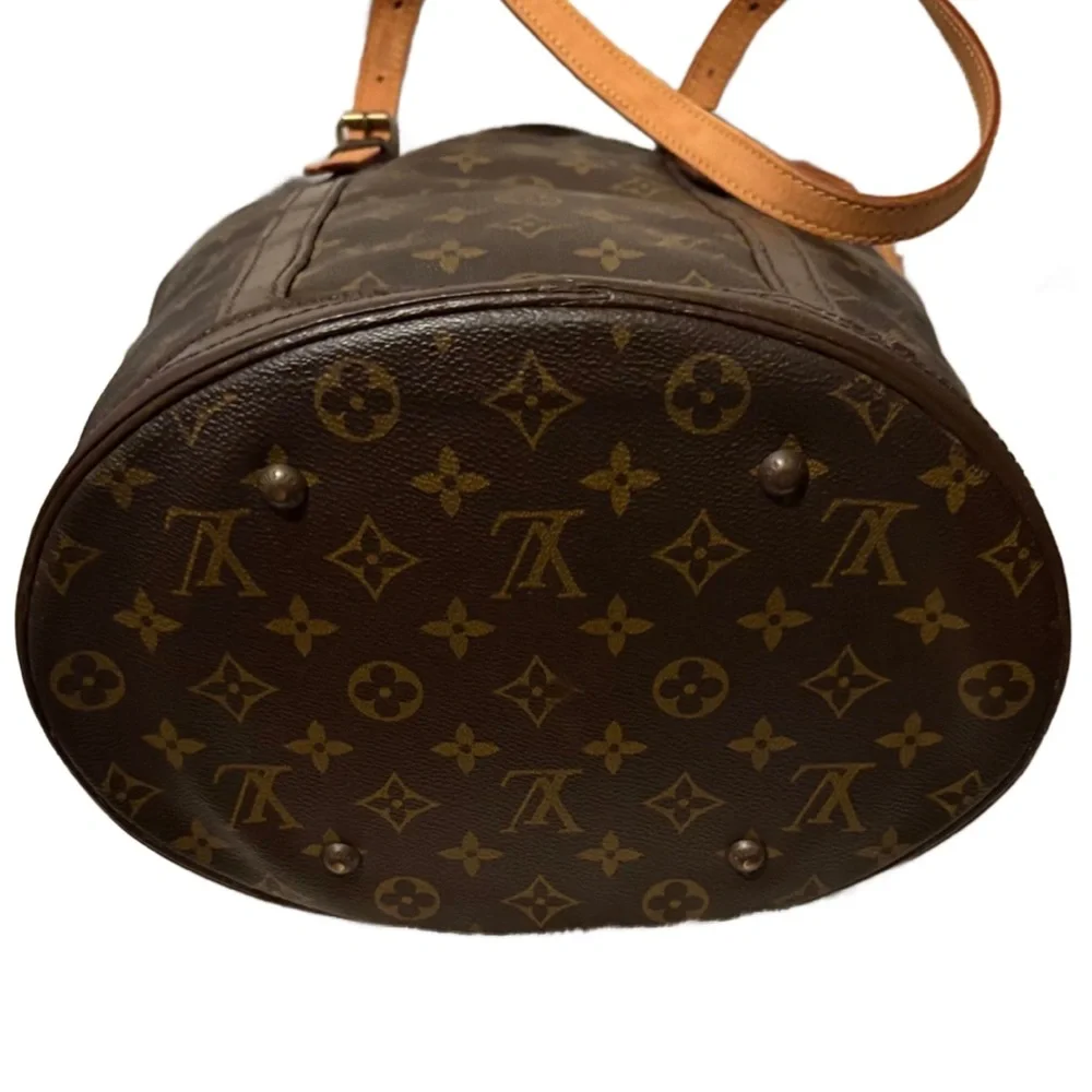 Louis Vuitton Brown Monogram Canvas Bucket Tote with Tan Leather Straps